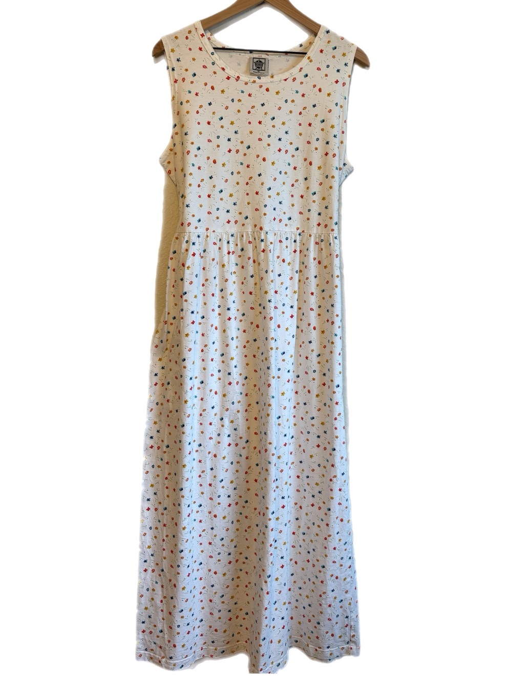 VTG 90’s CMI 100% Cotton White Multicolor Ditsi Floral Maxi Dress XL Prairie